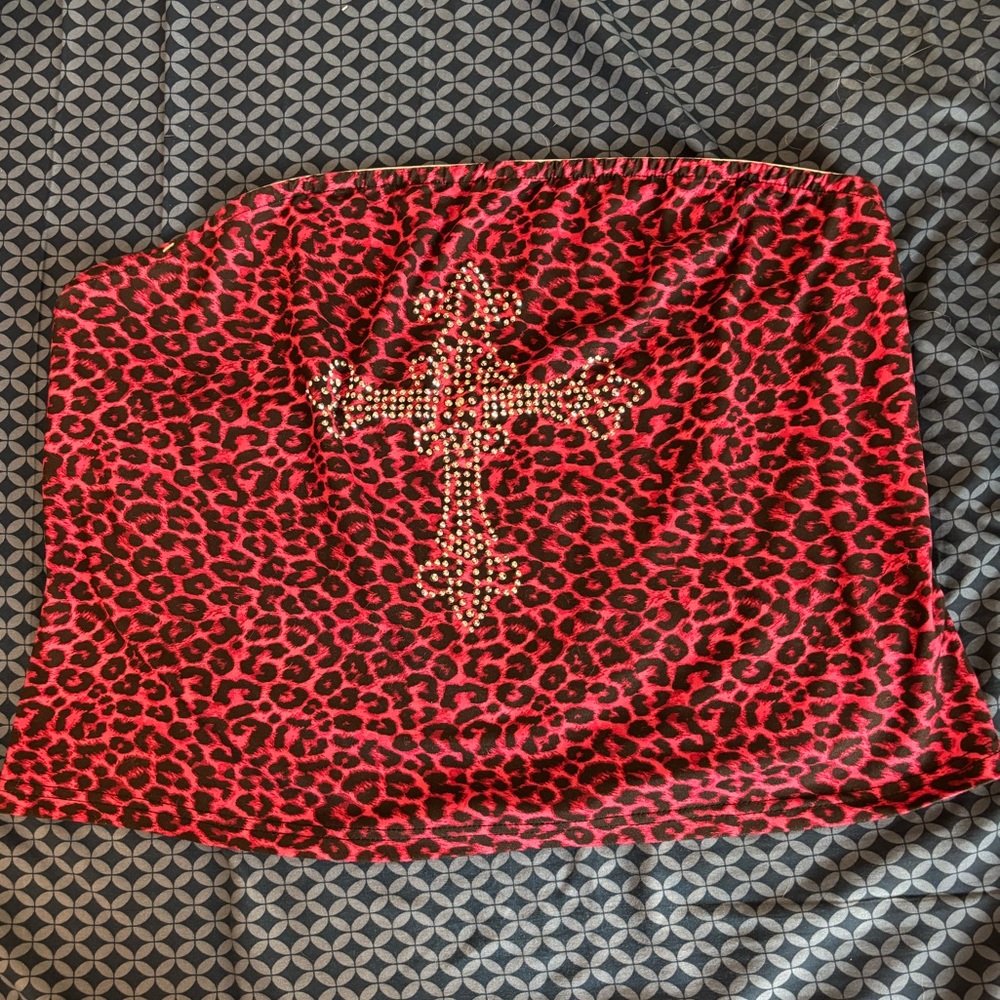 SHEIN Pink Leopard Print Halter Top w/Cross Design Size 3X
